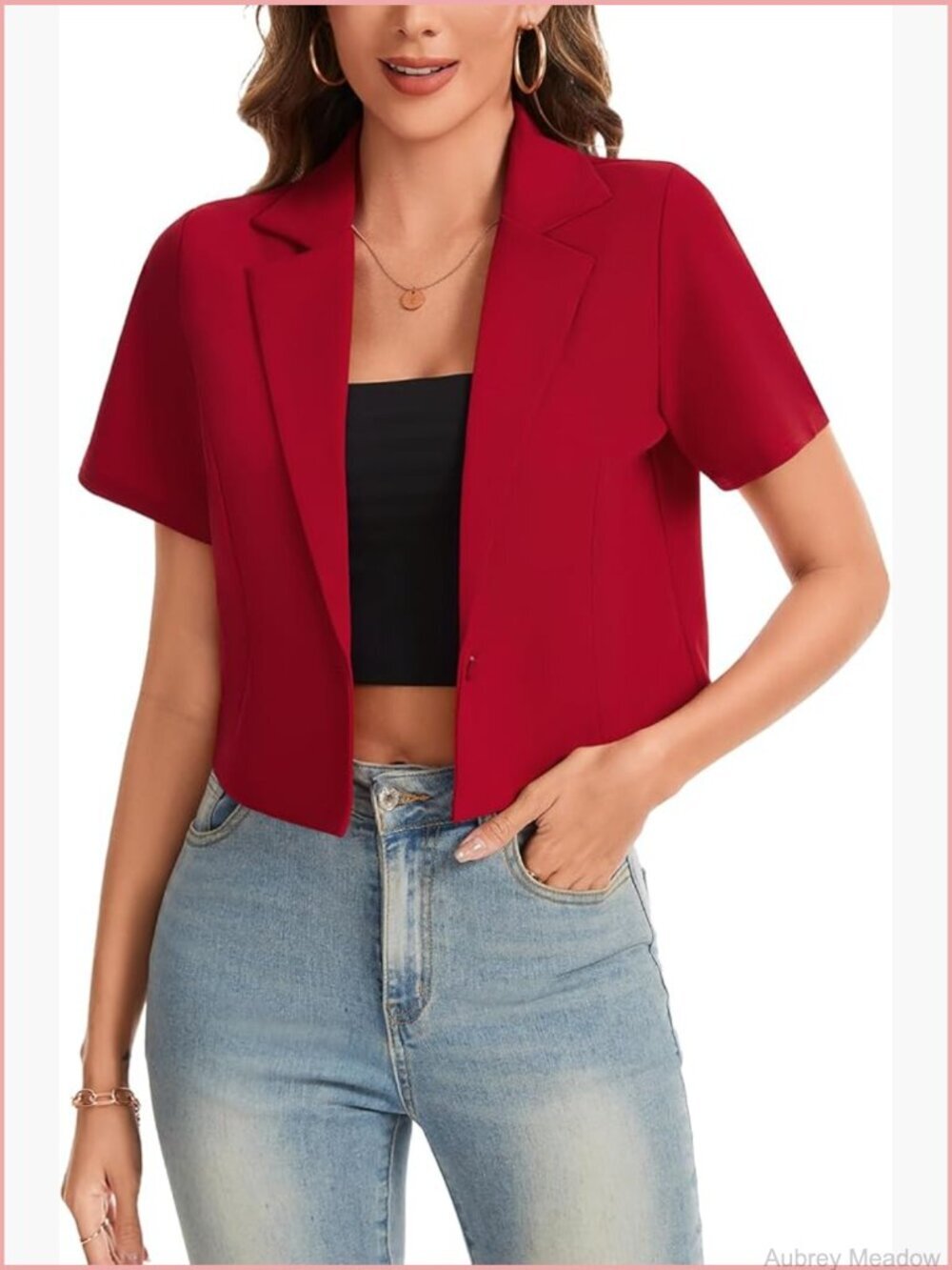 Cropped Blazer Short Sleeve One Button Business Casual Work Jacket